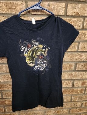 Alstyle Navy T-Shirt with Yellow-Green Fish Graphic
